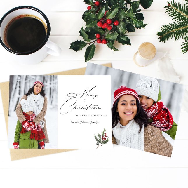 Invitación Holly Berry Simple Elegante Feliz Navidad 2 Foto (Subido por el creador)