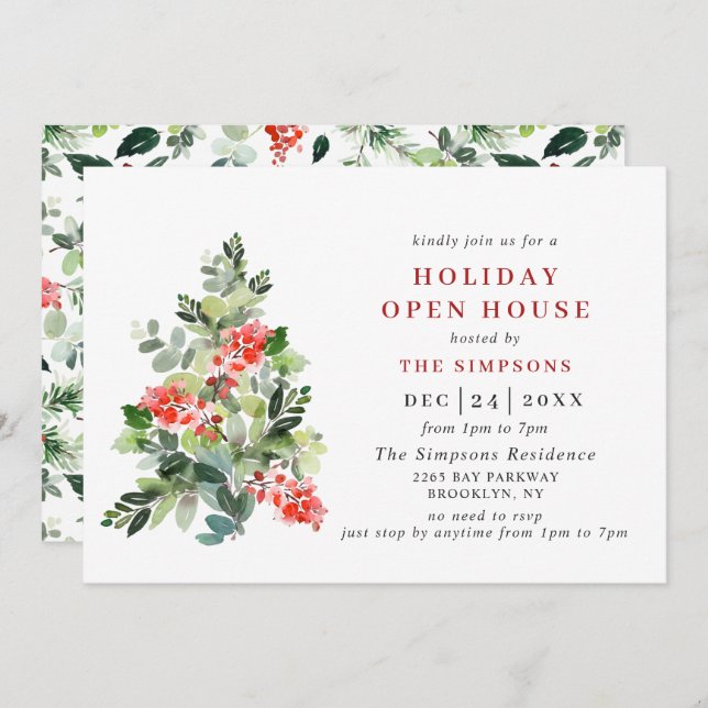 Invitación Holly Berry Tree NAVIDADES HOLIDAY OPUSE HOUSE (Anverso / Reverso)