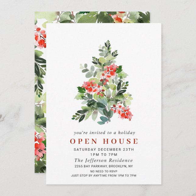 Invitación Holly Berry Tree NAVIDADES HOLIDAY OPUSE HOUSE (Anverso / Reverso)