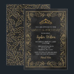 Invitación Holly Black Gold Princess Tiara Sweet 16 Cumpleaño<br><div class="desc">Elegante Vintage Navidad Holly Mistletoe Princesa de Oro Negro Tiara Sweet 16 cumpleaños Invitación</div>