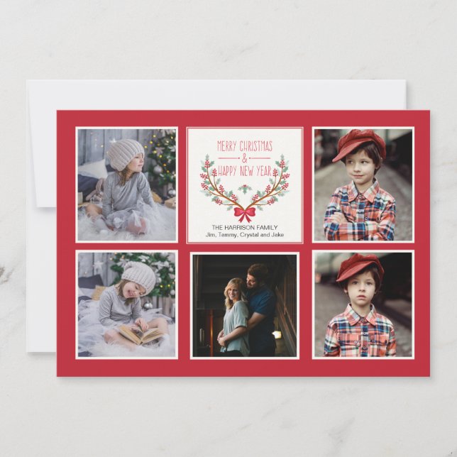 Invitación Holly Branches 5 Photo Card (Anverso)