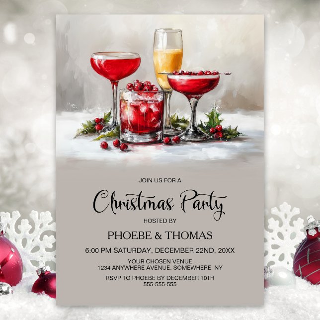 Invitación Holly Cocktails Christmas Party (Subido por el creador)