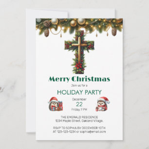 Invitación Holly Cross con los Navidades del Evergreen
