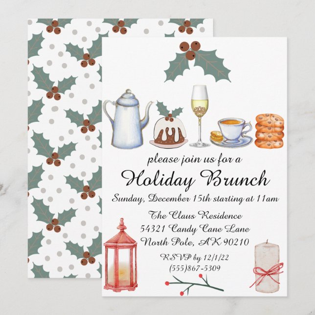 Invitación Holly Cute para Navidades de Brunch de  (Anverso / Reverso)
