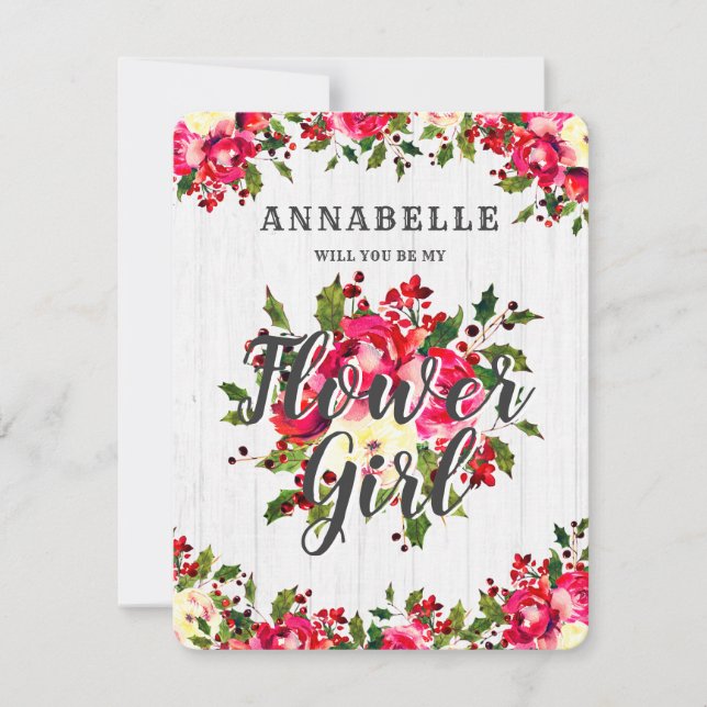 Invitación Holly de Invierno Rústico Serás Mi Niña Flor (Anverso)