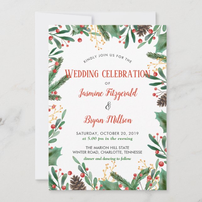 Invitación Holly deja a los Navidades de Berry | Boda (Anverso)