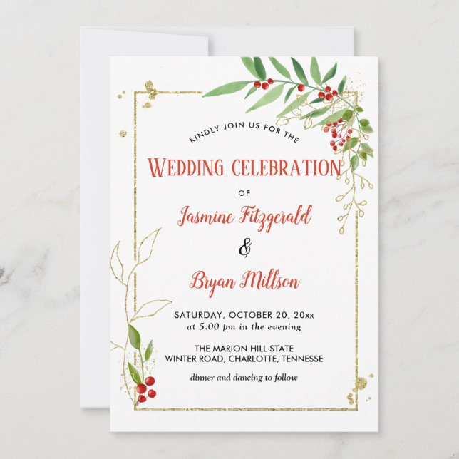 Invitación Holly deja a los Navidades del marco de Berry | Bo (Anverso)