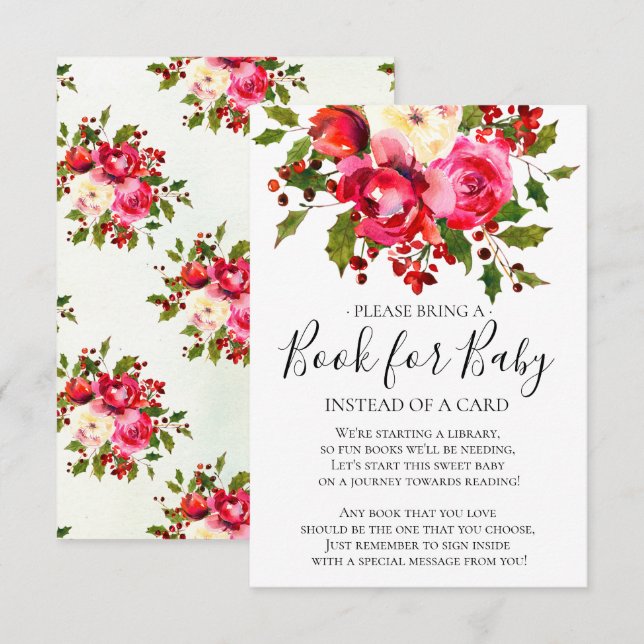 Invitación Holly Floral Floral Baby Shower Book for Baby (Anverso / Reverso)