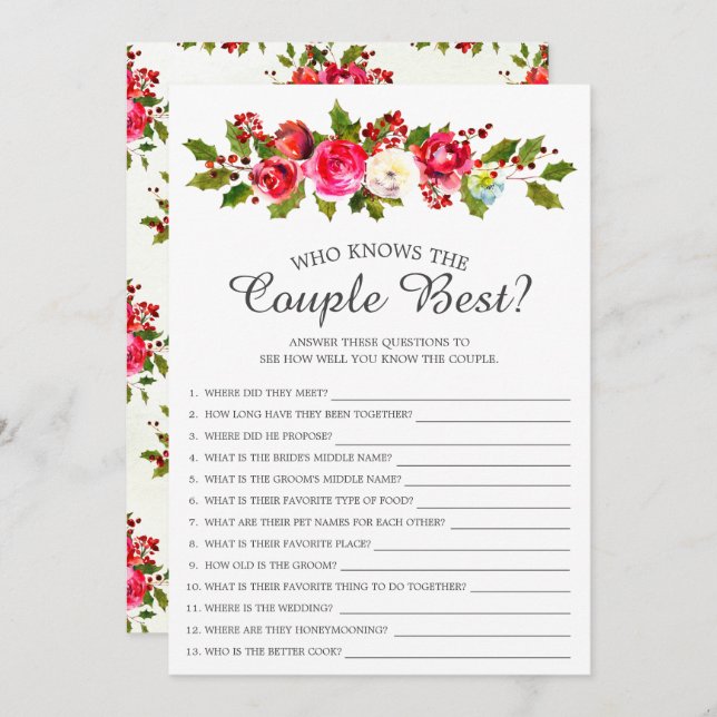 Invitación Holly Floral que conoce a la pareja mejor partida  (Anverso / Reverso)