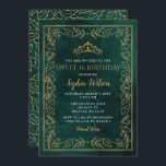 Invitación Holly Green Gold Princess Tiara Sweet 16 Cumpleaño<br><div class="desc">Elegante Vintage Christmas Holly Mistletoe Green Gold Princess Tiara Sweet 16 Birthday Invitación</div>