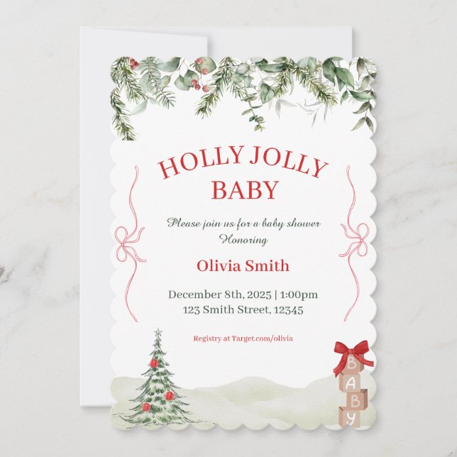 Invitación Holly Jolly Christmas Baby Shower Invite (Anverso)