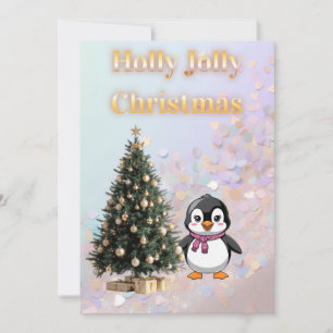 Invitación Holly Jolly Christmas Cute Penguin Paste