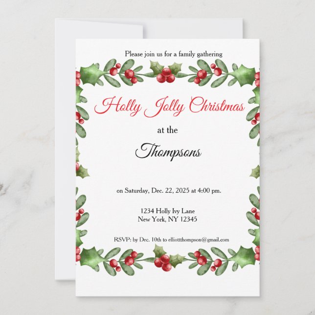 Invitación Holly Jolly Family Christmas Party  (Anverso)
