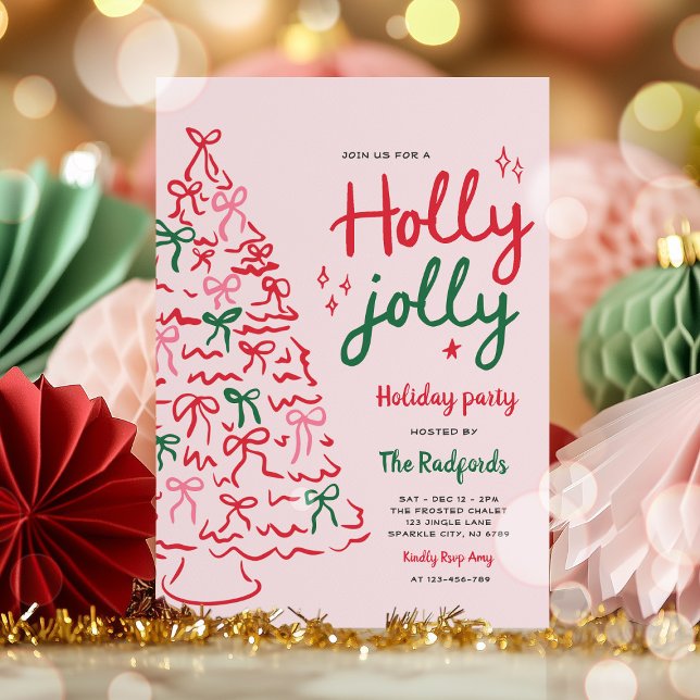 Invitación Holly Jolly Hand Drawing Navidades Fiesta de vacac (Subido por el creador)