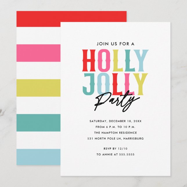Invitación Holly Jolly Holiday Party (Anverso / Reverso)