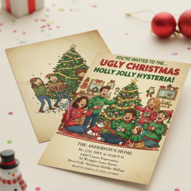 Invitación Holly Jolly Hysteria Ugly Sweater Christmas Party  (Subido por el creador)