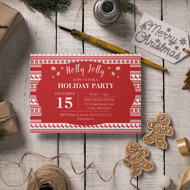 Invitación Holly Jolly Nordic Print Reindes Holiday (Subido por el creador)