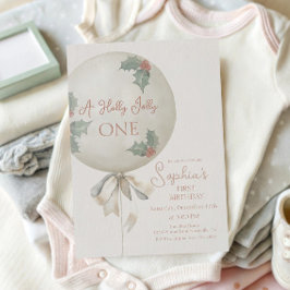 Invitación Holly Jolly ONE Christmas Vintage Balloon Birthday