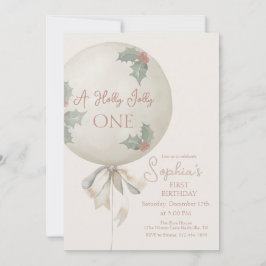 Invitación Holly Jolly ONE Christmas Vintage Balloon Birthday
