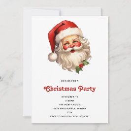 Invitación Holly Jolly Santa Claus Navidades de estilo retro