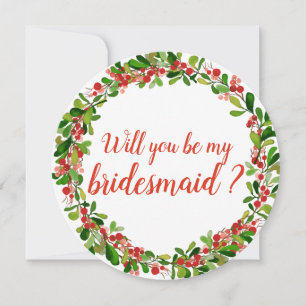 Invitación Holly Leaves Berry Navidad   Dama de honor de boda