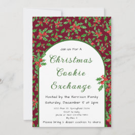 Invitación Holly Navidades Cookie Exchange Rojo y Verde