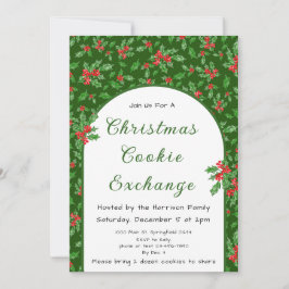 Invitación Holly Navidades Cookie Exchange Rojo y Verde