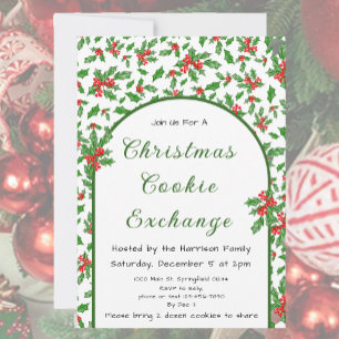 Invitación Holly Navidades Cookie Exchange Rojo y Verde