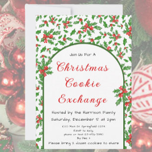 Invitación Holly Navidades Cookie Exchange Rojo y Verde