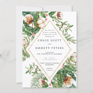 Invitación Holly Pine White Floral Winter Wedding