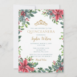 Invitación Holly Poinsettias Princesa de Oro Tiara Quinceañer
