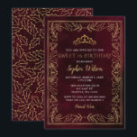 Invitación Holly Red Gold Princesa Tiara Sweet 16 cumpleaños<br><div class="desc">Elegante Vintage Navidad Holly Mistletoe Princesa de Oro Rojo Tiara Sweet 16 cumpleaños Invitación</div>