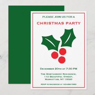 Invitación Holly Red White Y Green Name Fun Navidad Fiesta