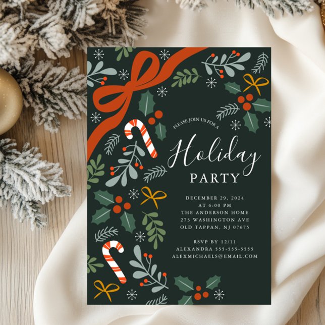 Invitación Holly Ribbon Bow Holiday Party (Subido por el creador)