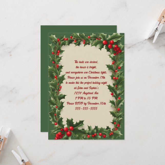 Invitación Holly sobre el Fiesta de los Navidades verdes (Anverso/Reverso In Situ)