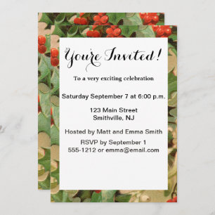 Invitación Holly Tree Navidades Holiday Vintage