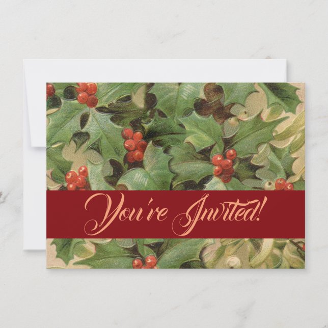 Invitación Holly Tree Navidades Holiday Vintage (Anverso)