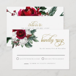 Invitación HOLLY Winter Navidades Burgundy Floral RSVP Card