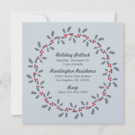 Invitación Holly Wreath Holiday Potluck Party Invitation Card