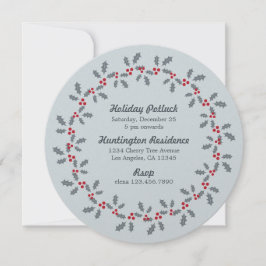 Invitación Holly Wreath Holiday Potluck Party Invitation Card