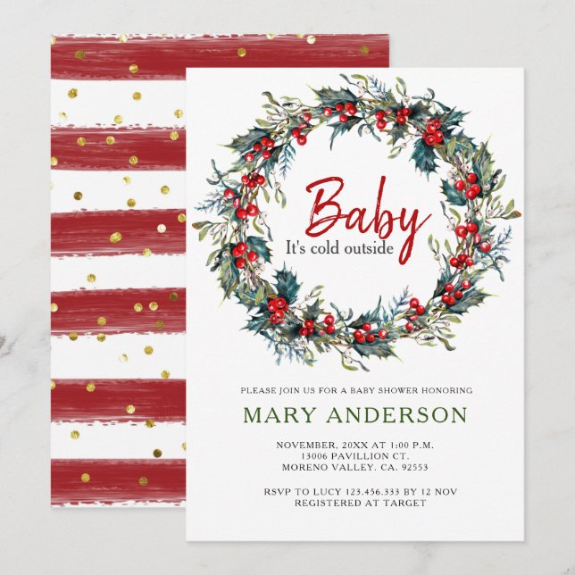 Invitación Holly Wreath Navidades Baby Shower (Anverso / Reverso)
