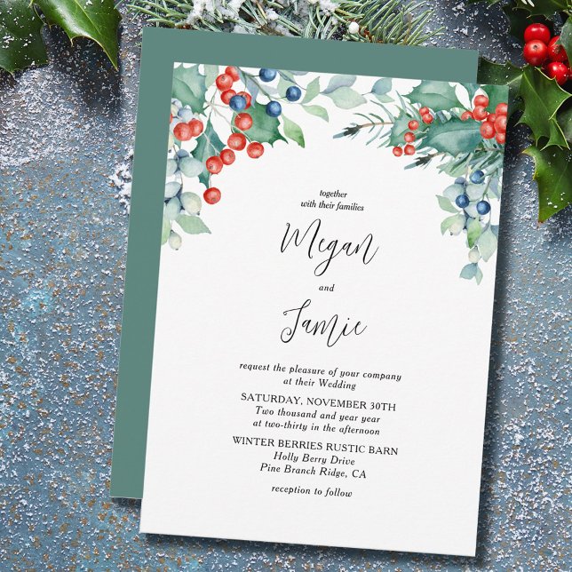 Invitación Holly y Berries Watercolor Invita Boda de Invierno (Subido por el creador)