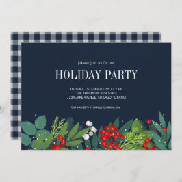 Invitación Holly Y Greenery Feliz Fiesta de Navidad
