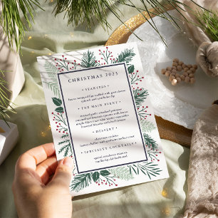 Invitación Holly y Pine   Menú de cena de Navidades Personali