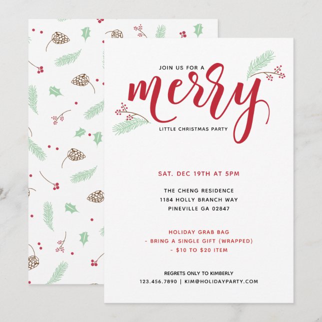 Invitación Holly y Pine Merry Pequeños Navidades Fiesta (Anverso / Reverso)