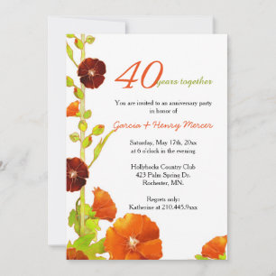 Invitación Hollyhocks blanco 40° aniversario Boda