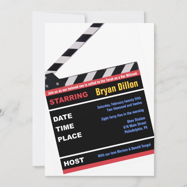 Invitación HOLLYWOOD BROADWAY MOVIES Bar Mitzvah Invite (Anverso)