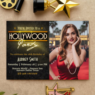 Invitación Hollywood Party with Picture Birthday Invitation