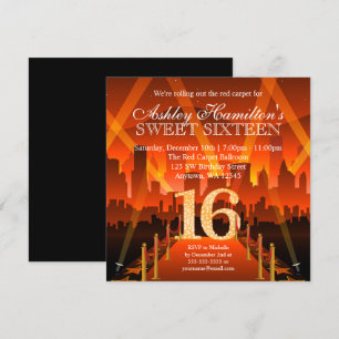 Invitación Hollywood Red Carpet City Sweet 16 Cumpleaños