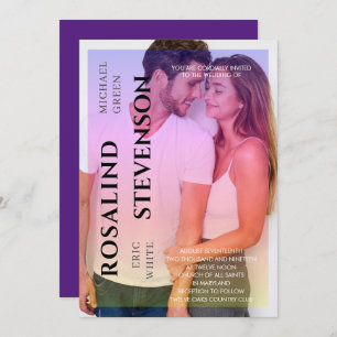 Invitación Holografía Boda de fotografía rosa púrpura superio
